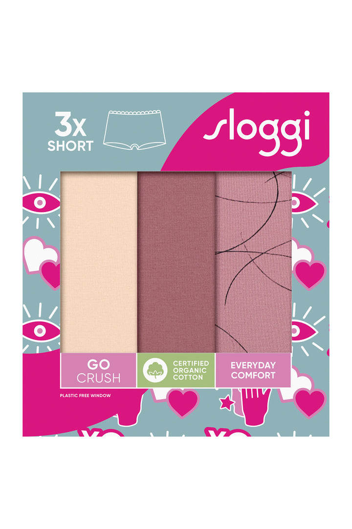 Packaging of Sloggi underwear with three pairs on a light blue background