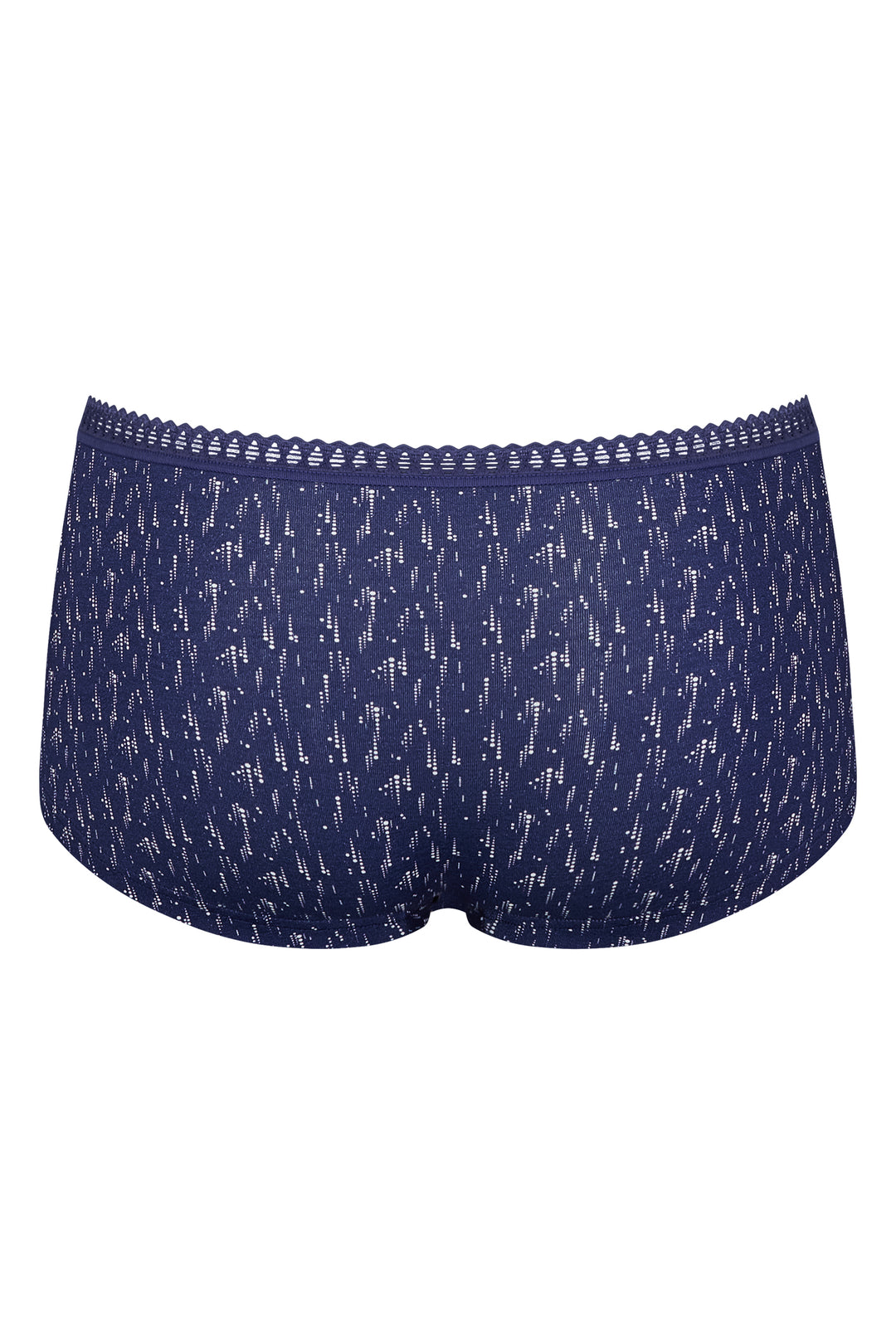 Navy blue boxer briefs with a subtle pattern on a white background