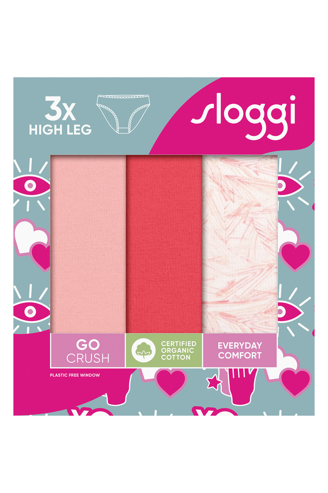 Sloggi GO Crush 10219672 M005 Coral Multicolour 3-Pack High Leg Brief