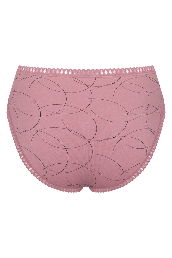 Pink women's underwear with a subtle pattern on a white background