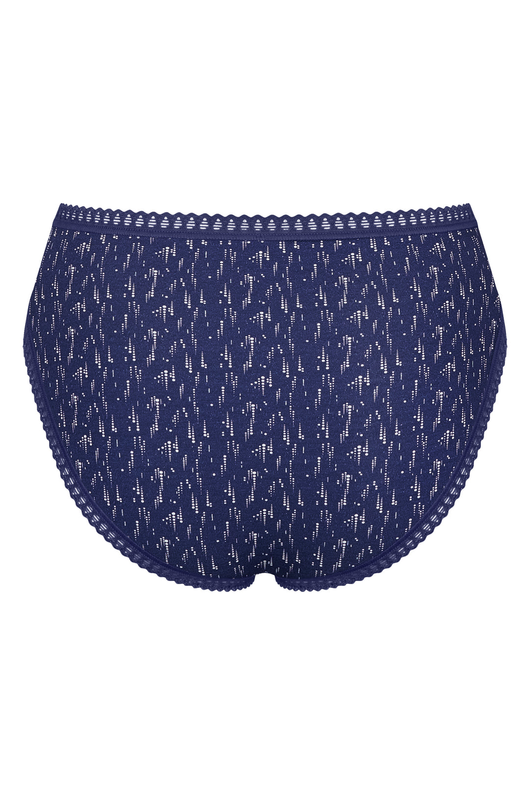 Navy blue underwear with white pattern on a white background