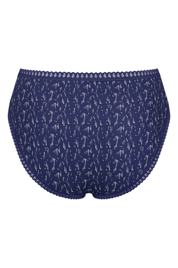 Navy blue underwear with white pattern on a white background