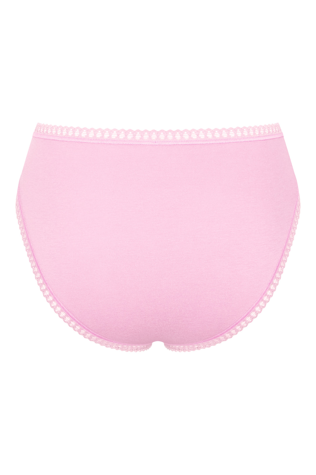 Pink underwear with lace trim on a white background