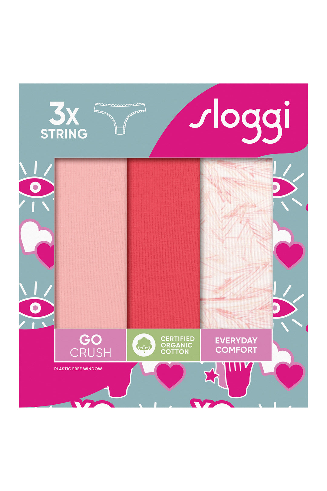Sloggi GO Crush 10219704 M005 Coral Multicolour 3-Pack String Briefs
