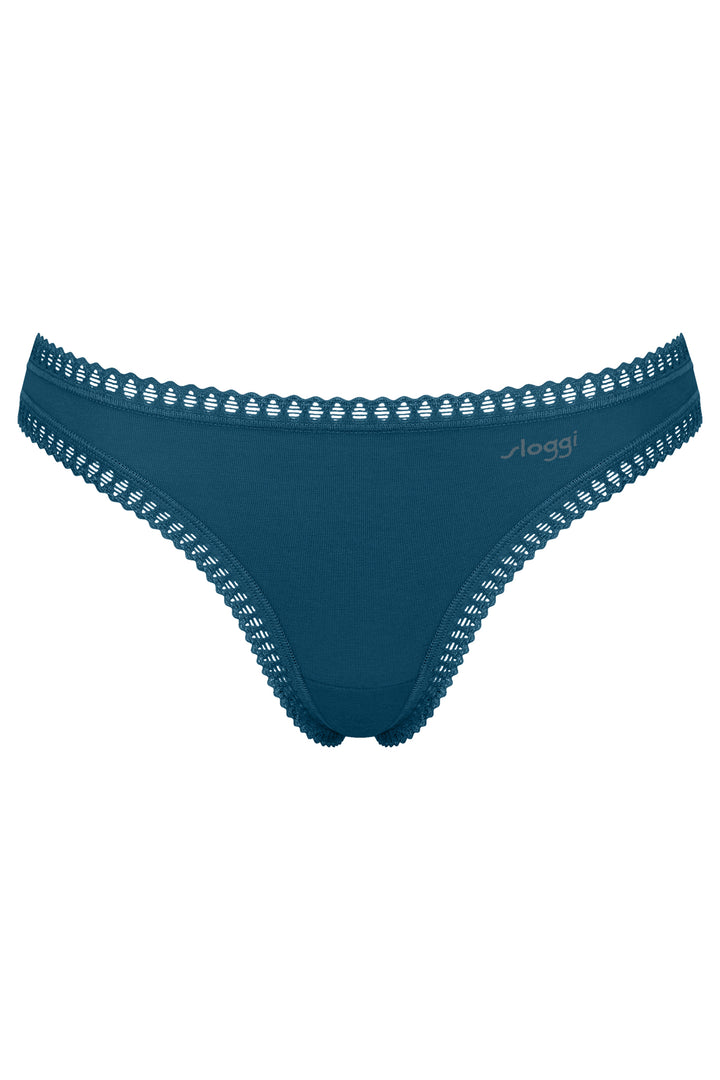 Sloggi Go Crush String C3P Turquoise Blue Briefs, packshot front, first of three