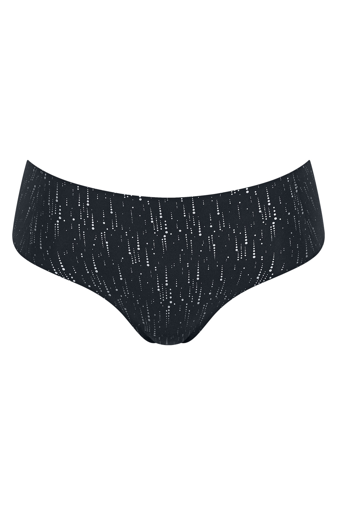 Black high-waisted underwear with white print on a white background