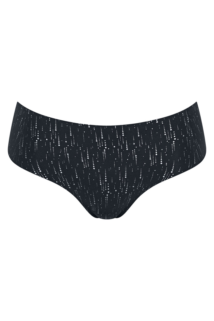 Black high-waisted underwear with white print on a white background