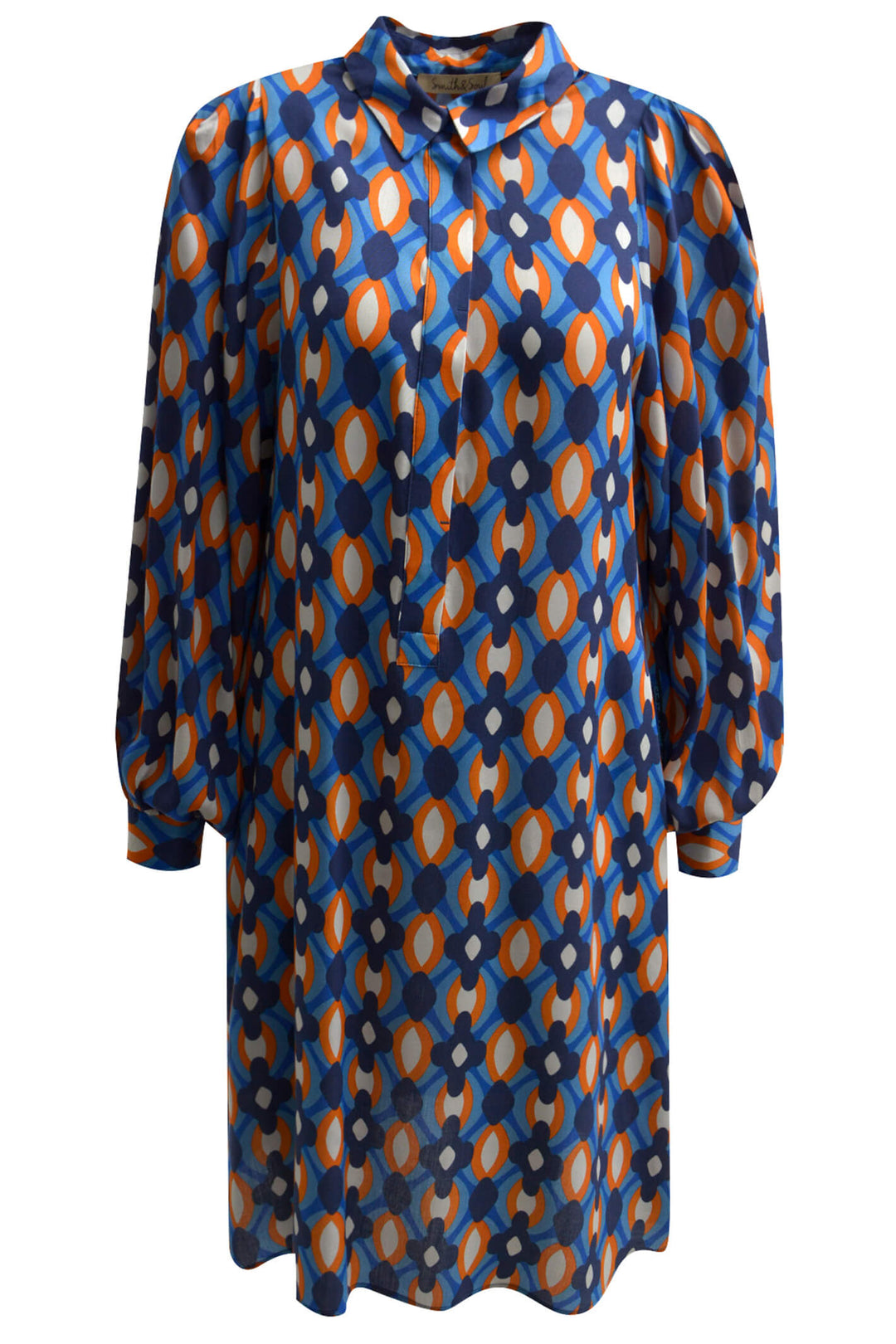 Smith & Soul 0823-1009-1634 Smoke Blue Orange Print Dress - Shirley Allum Boutique
