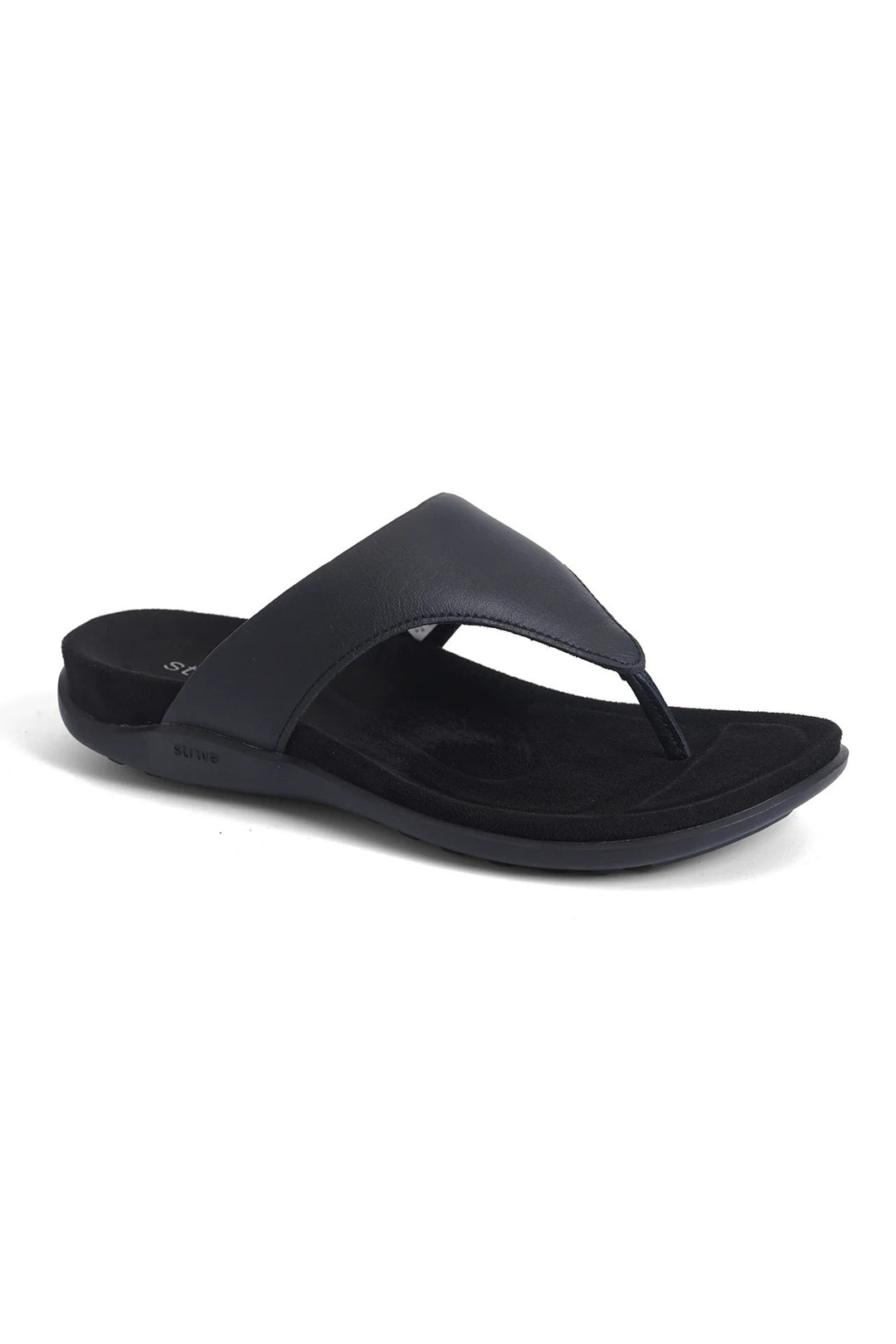 Strive Antibes Black Leather Toe-Post Sandals