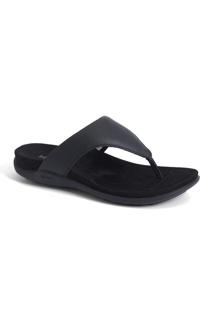 Strive Antibes Black Leather Toe-Post Sandals