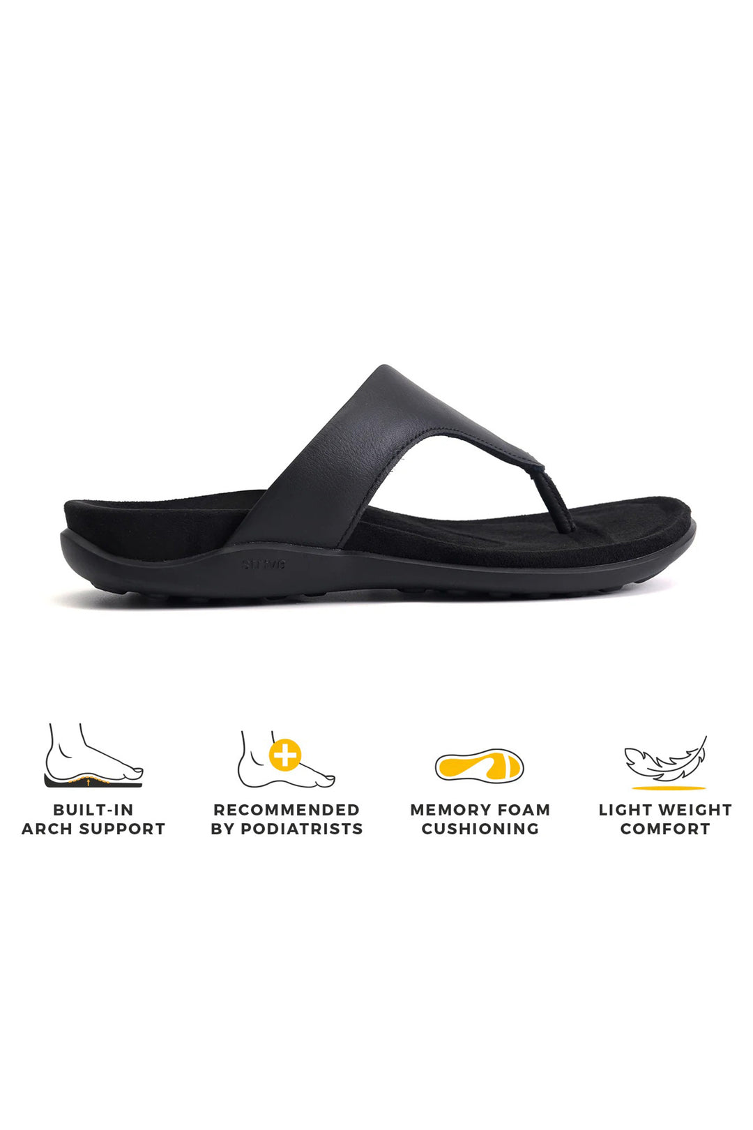 Strive Antibes Black Leather Toe-Post Sandals