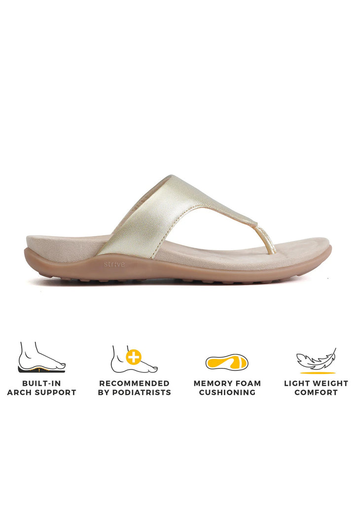 Strive Antibes Gold Leather Toe-Post Sandals