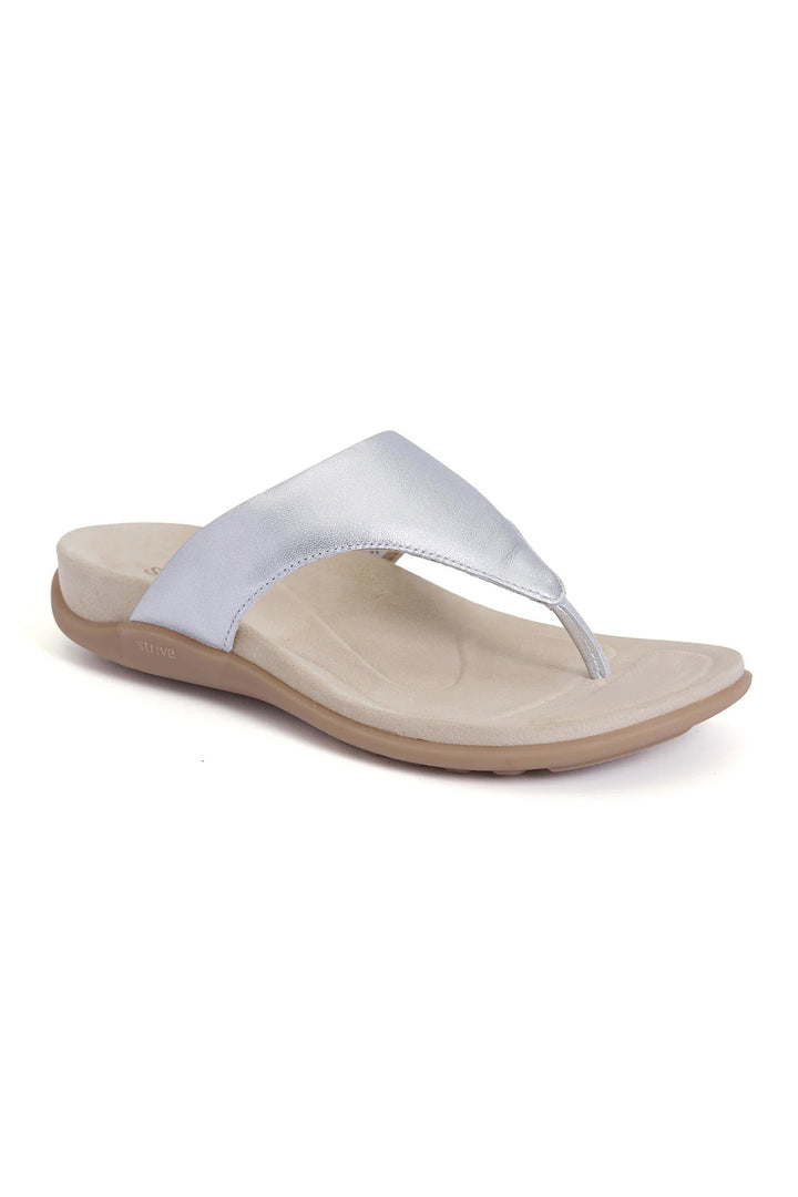 Strive Antibes Silver Leather Toe-Post Sandals