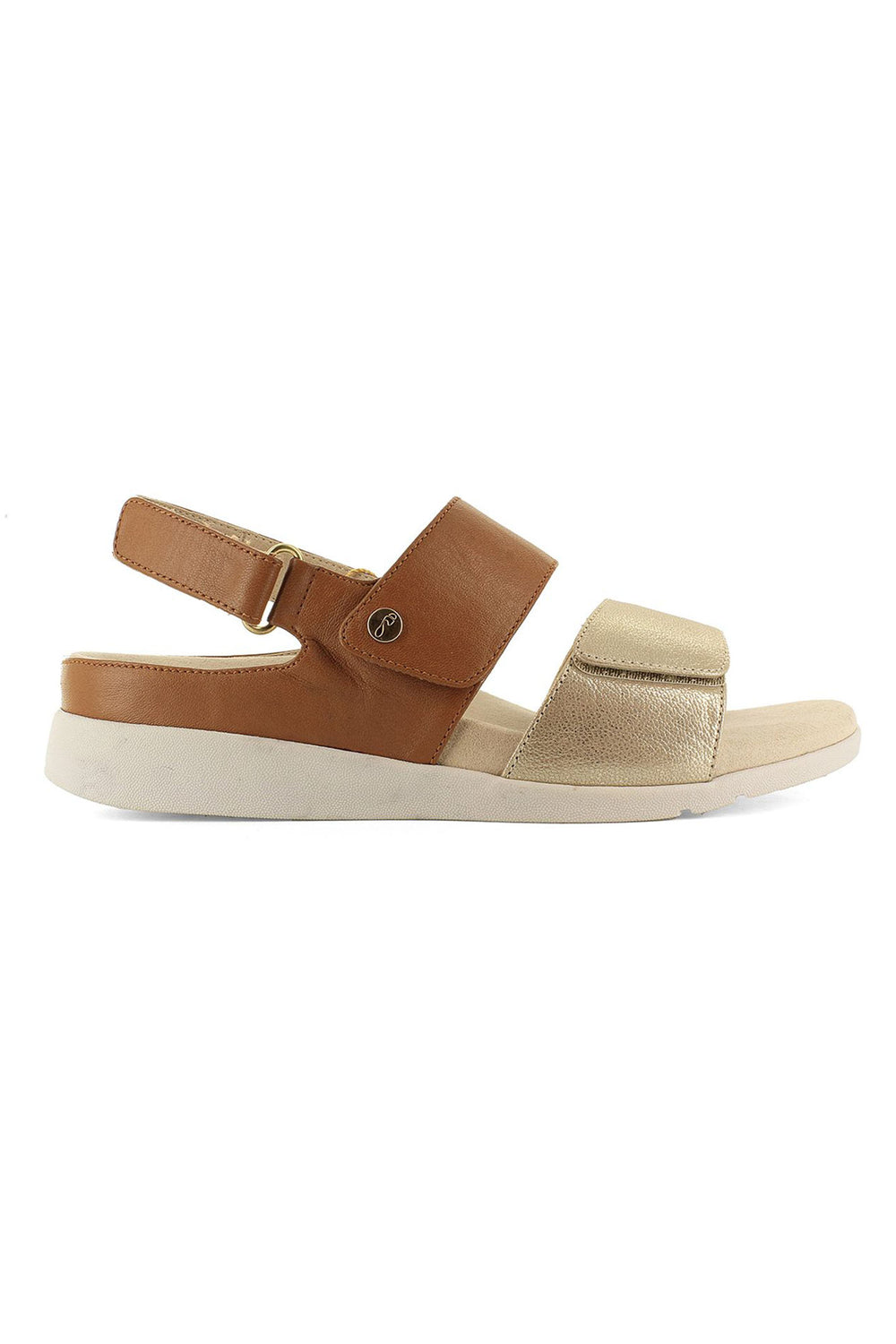 Strive Riviera Tan Brown Velco Strap Memory Foam Footbed Leather Sandal - Shirley Allum Boutique