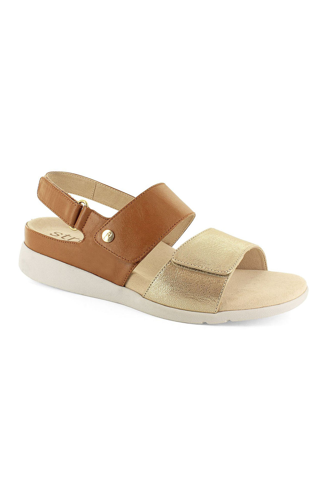 Strive Riviera Tan Brown Velco Strap Memory Foam Footbed Leather Sandal - Shirley Allum Boutique