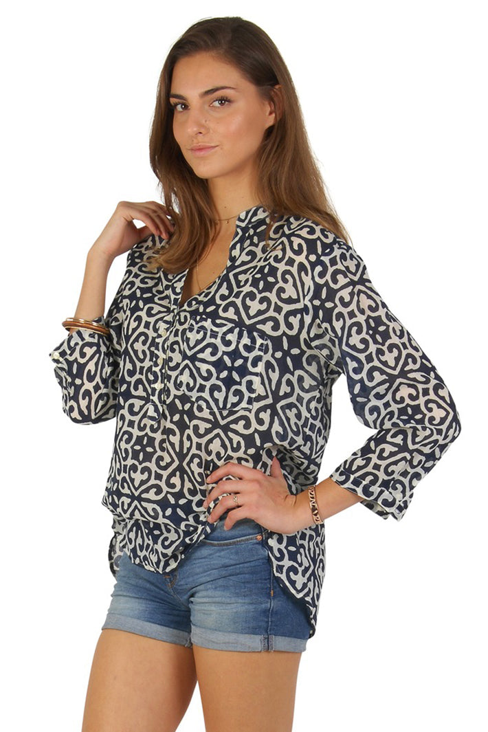 Terre Rouge GSPRO-02I Irene Navy Print Blouse - Shirley Allum Boutique
