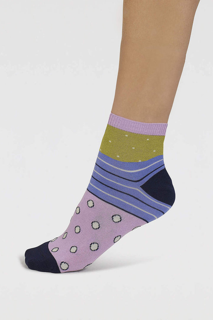 Thought SPW898 Apple Green Rondel Spot And Stripe Bamboo Ankle Socks - Shirley Allum Boutique