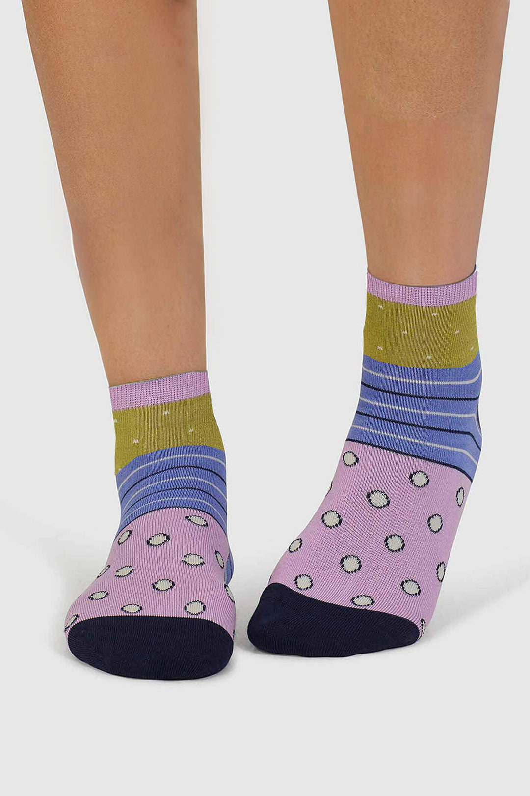 Thought SPW898 Apple Green Rondel Spot And Stripe Bamboo Ankle Socks - Shirley Allum Boutique
