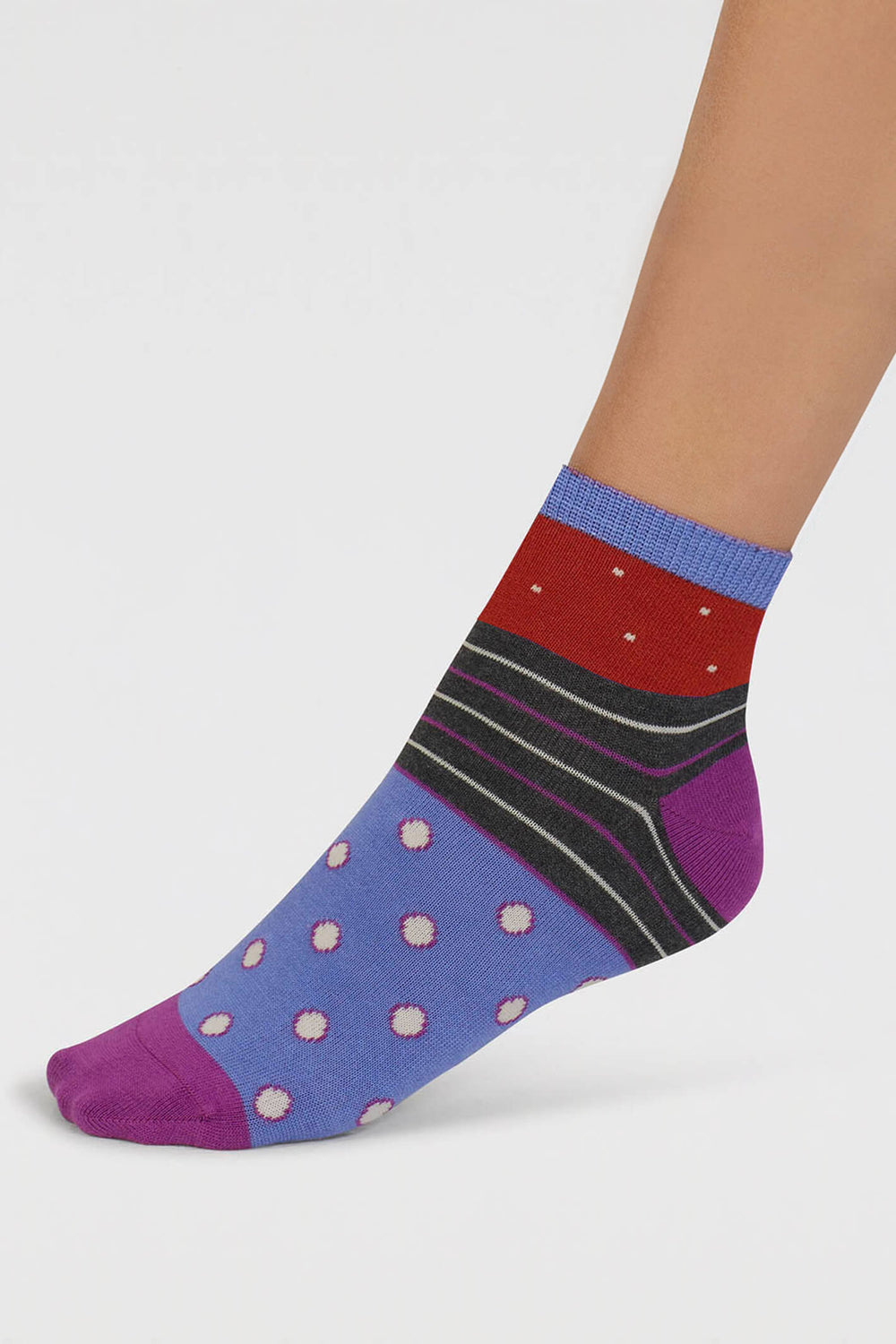 Thought SPW898 Flame Orange Rondel Spot And Stripe Bamboo Ankle Socks - Shirley Allum Boutique