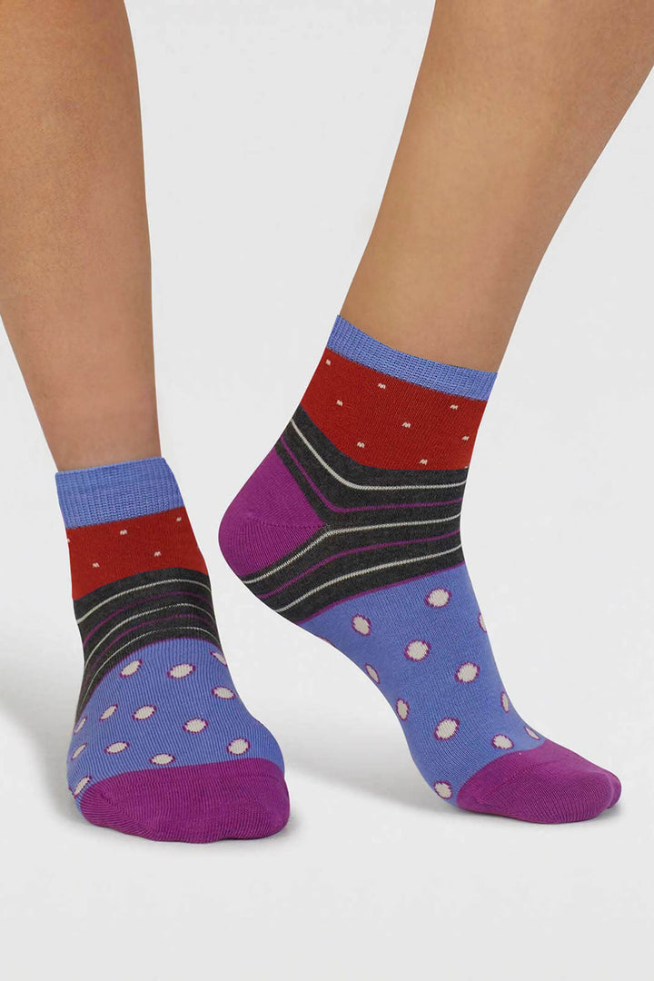 Thought SPW898 Flame Orange Rondel Spot And Stripe Bamboo Ankle Socks - Shirley Allum Boutique