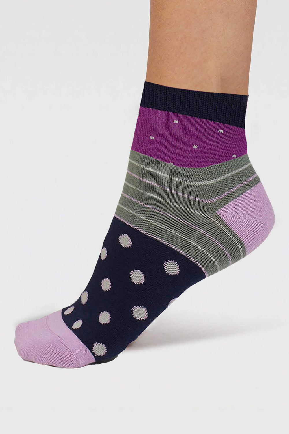 Thought SPW898 Magenta Pink Rondel Spot And Stripe Bamboo Ankle Socks - Shirley Allum Boutique