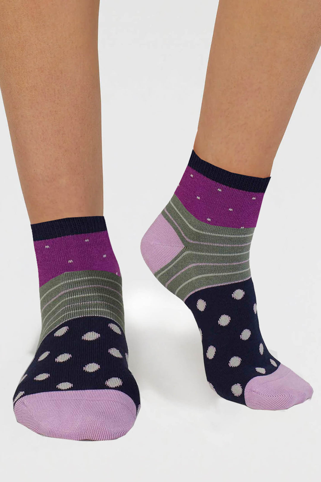 Thought SPW898 Magenta Pink Rondel Spot And Stripe Bamboo Ankle Socks - Shirley Allum Boutique