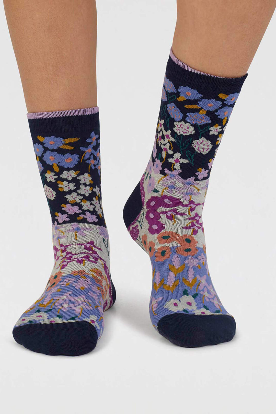 Thought SPW901 Navy Marguerite Floral Organic Cotton Socks - Shirley Allum Boutique