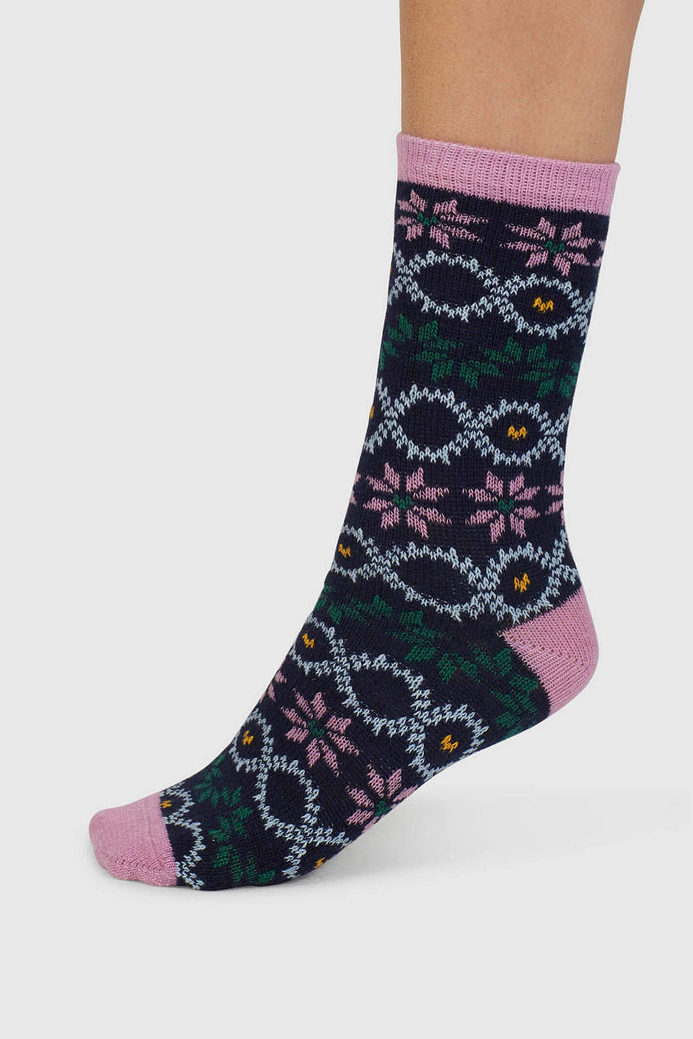 Thought SPW904 Navy Elein Fair Isle Wool Socks - Shirley Allum Boutique