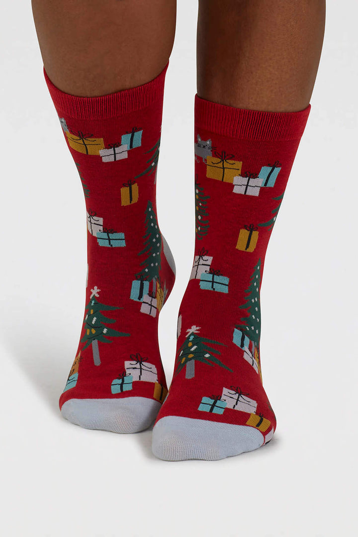 Thought SPW919 Jemila Poppy Red Christmas Organic Cotton Socks - Shirley Allum Boutique