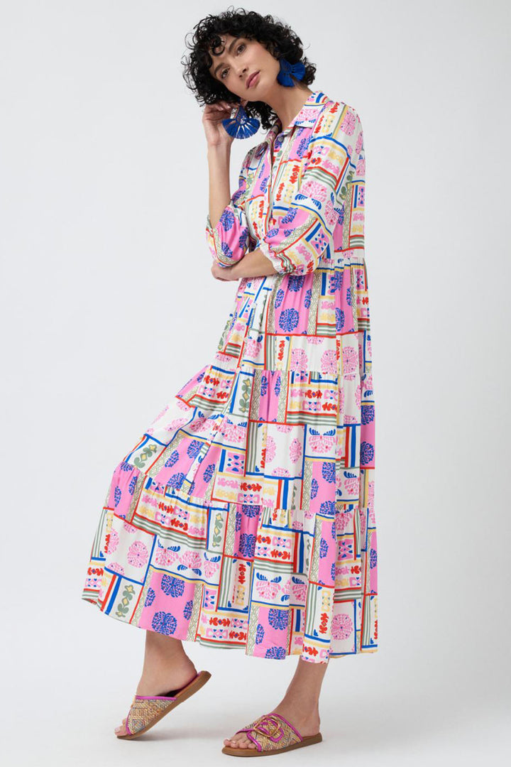Tinta Shirt Dress Burton Patchwork Print Natural Pink - Shirley Allum Boutique