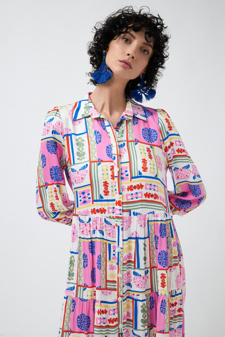 Tinta Shirt Dress Burton Patchwork Print Natural Pink - Shirley Allum Boutique