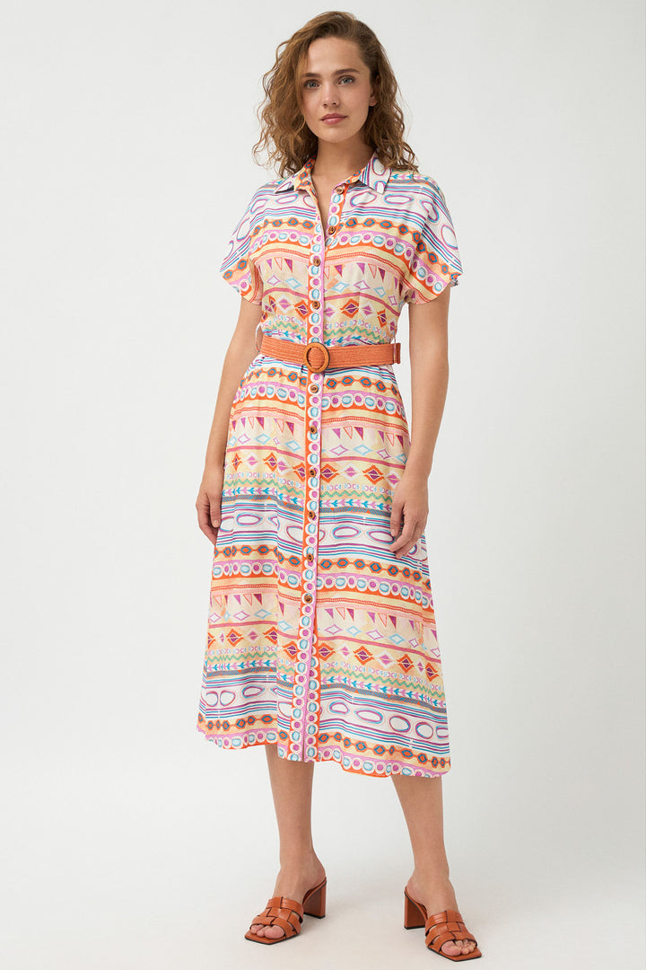 Tinta Shirt Dress Galera Print Orange - Shirley Allum Boutique