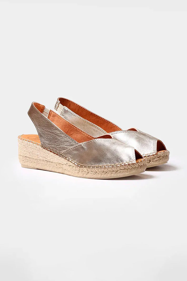 Toni Pons Bernia-P Espadrille Platinum Gold Leather Wedge Heel Sandal