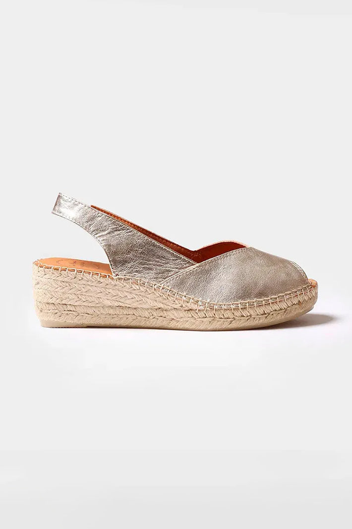 Toni Pons Bernia-P Espadrille Platinum Gold Leather Wedge Heel Sandal