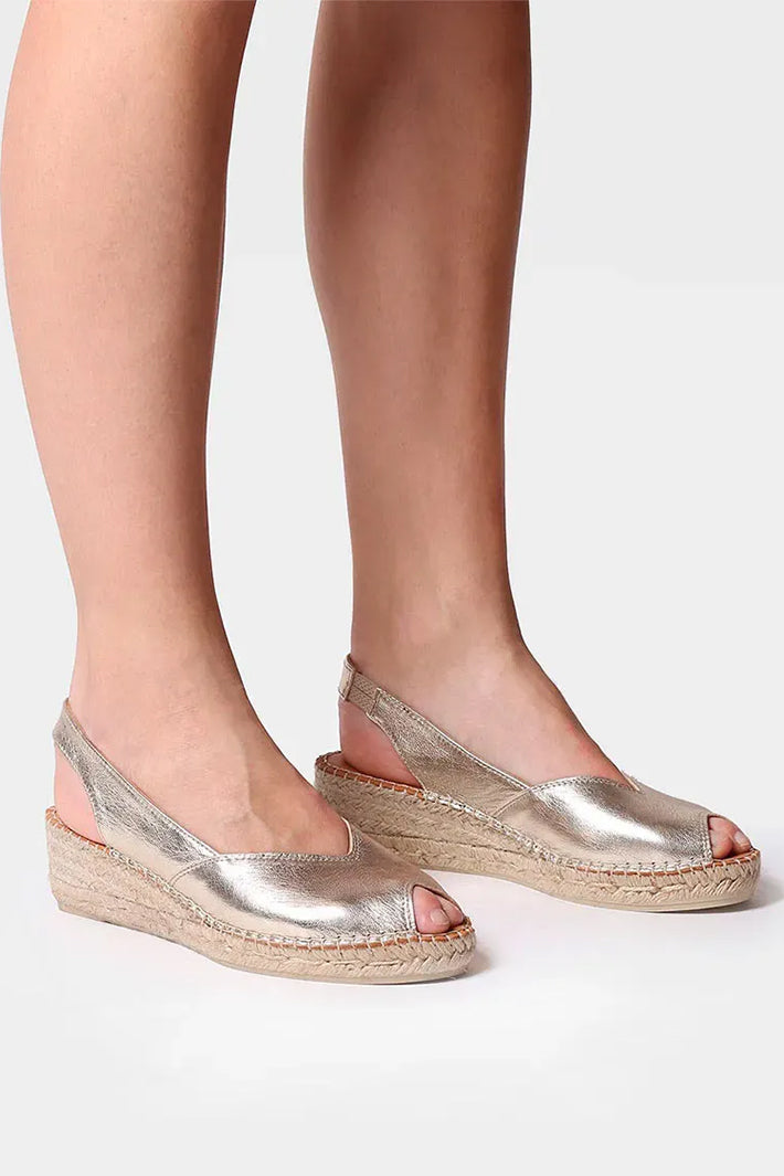Toni Pons Bernia-P Espadrille Platinum Gold Leather Wedge Heel Sandal