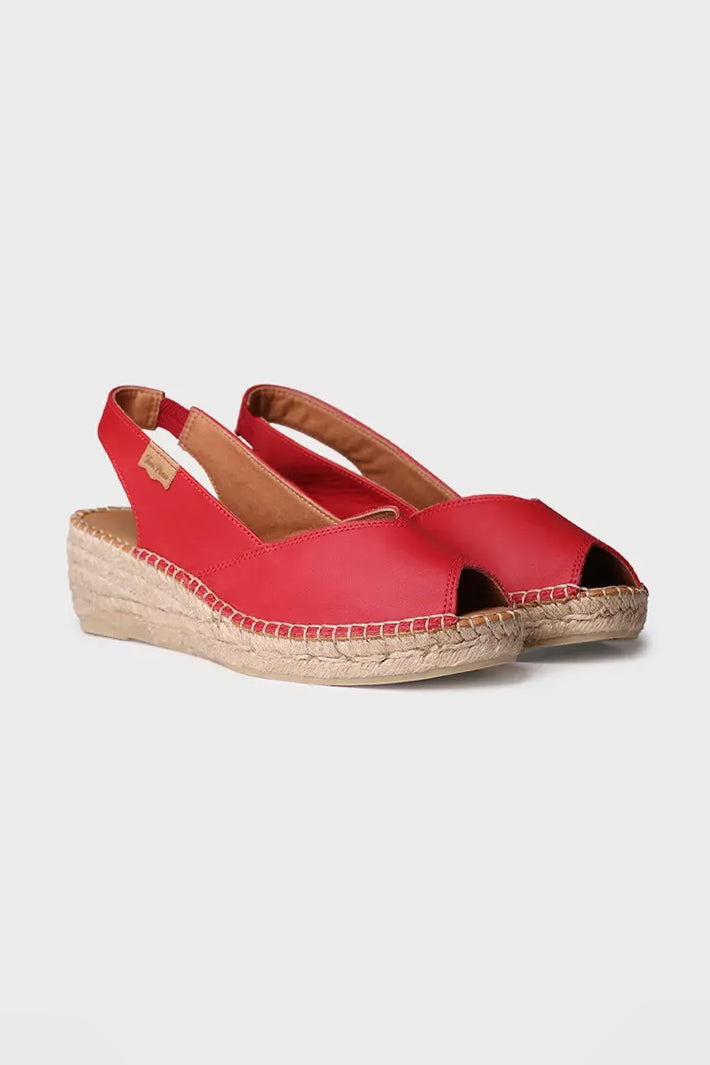 Toni Pons Bernia-P Espadrille Red Leather Wedge Heel Sandal