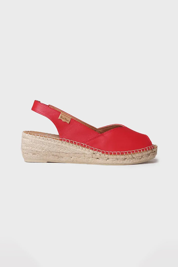 Toni Pons Bernia-P Espadrille Red Leather Wedge Heel Sandal