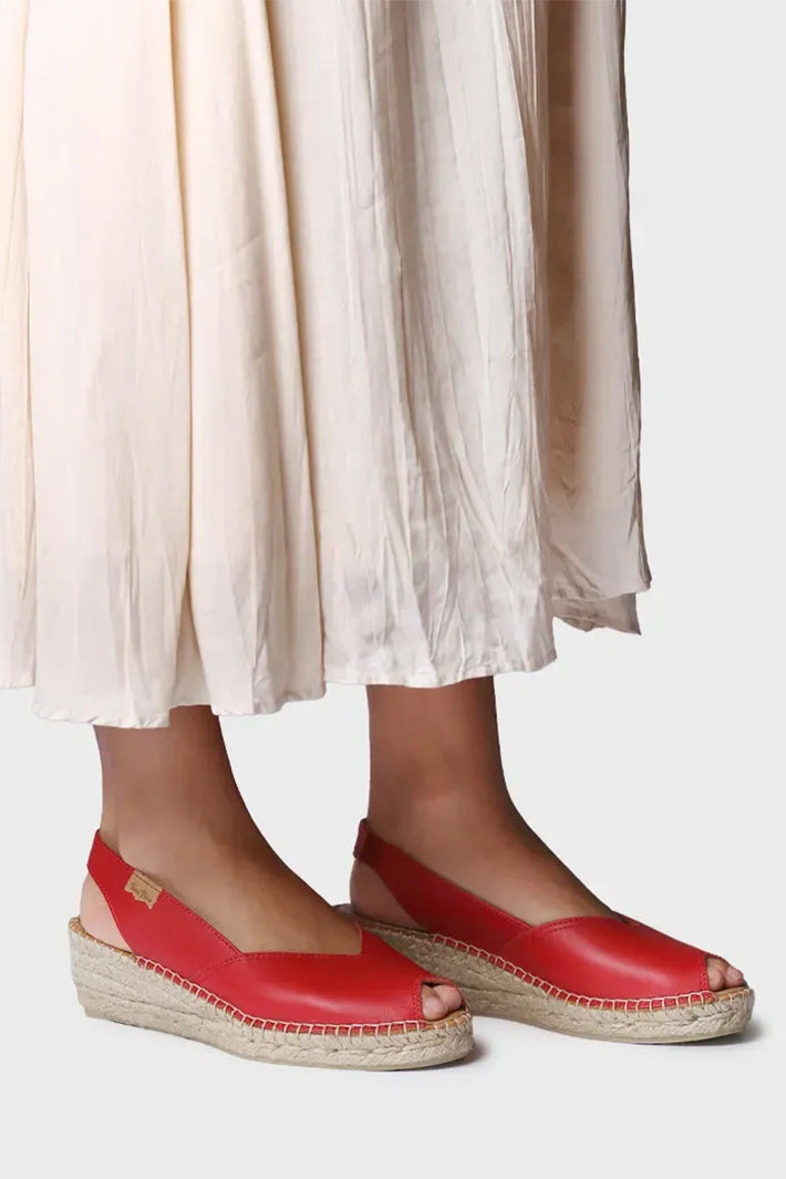 Toni Pons Bernia-P Espadrille Red Leather Wedge Heel Sandal