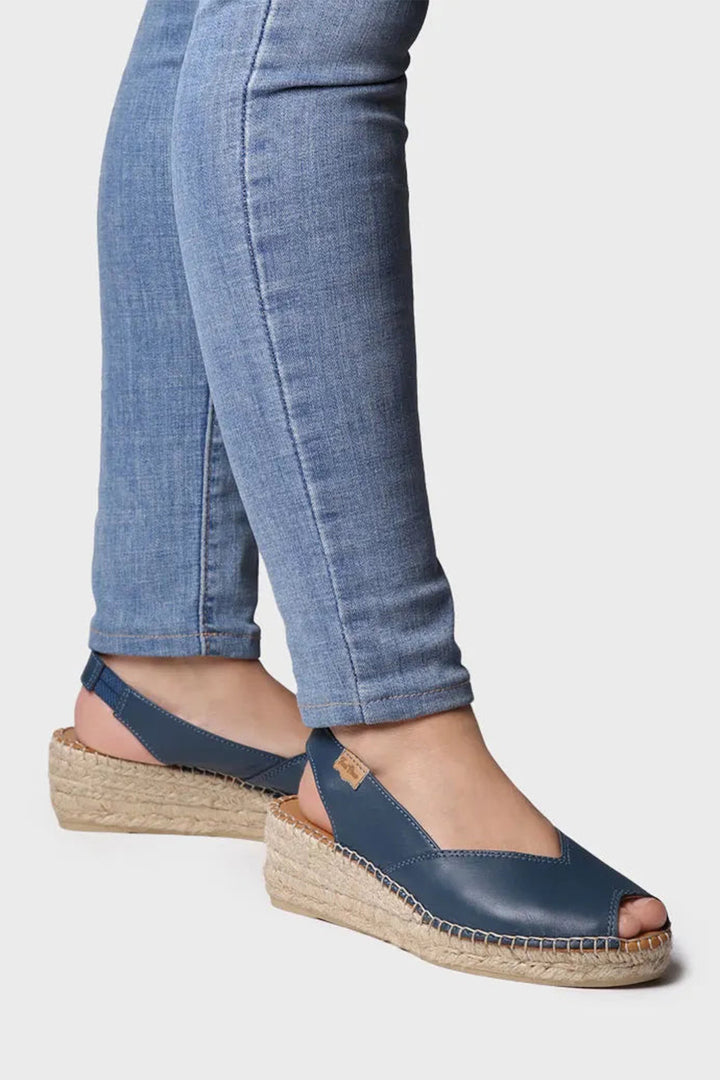 Toni Pons Bernia-P Espadrille Sandal Ocean Blue Leather Wedge Heel - Shirley Allum Boutique