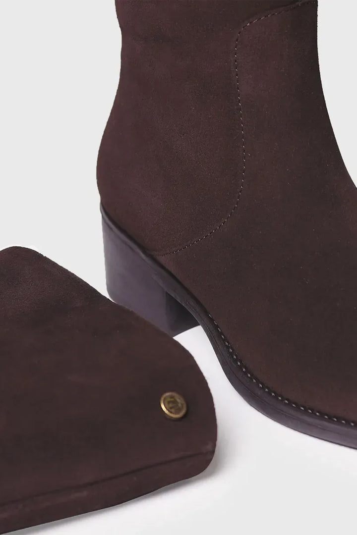 Toni Pons Tirol-SY Brown Suede Knee High Boots, block heel and toe detail