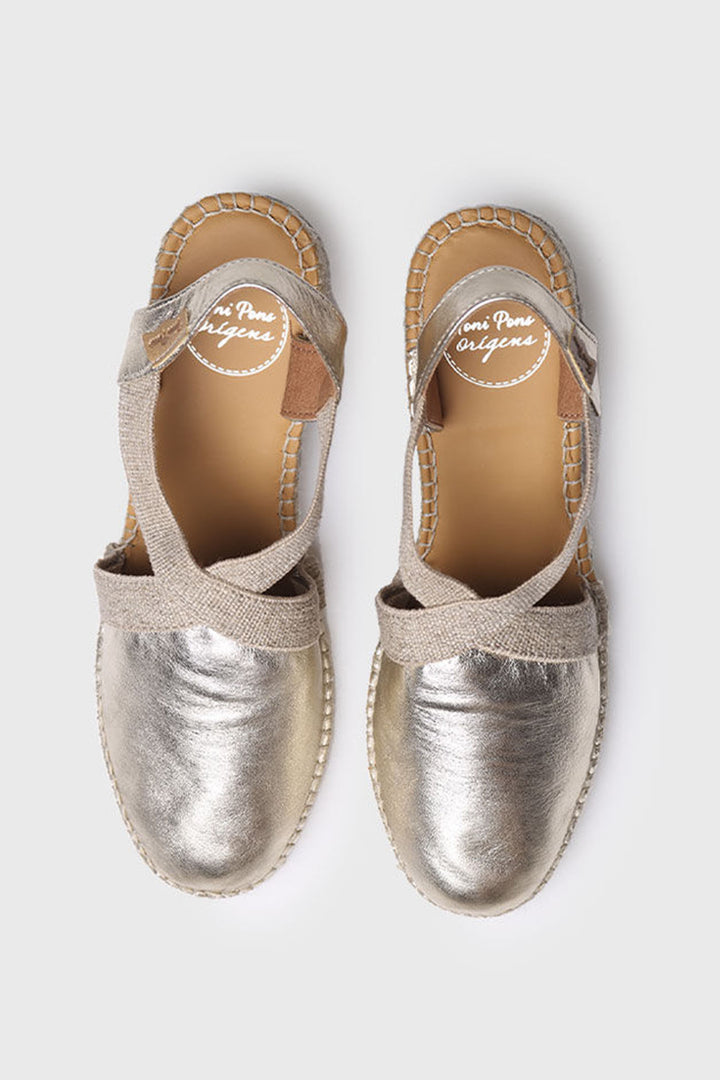 Toni Pons Tossa Platinum Gold Medium Wedge Leather Espadrille Sandal - Shirley Allum Boutique