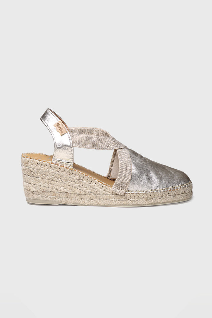 Toni Pons Tossa Platinum Gold Medium Wedge Leather Espadrille Sandal - Shirley Allum Boutique