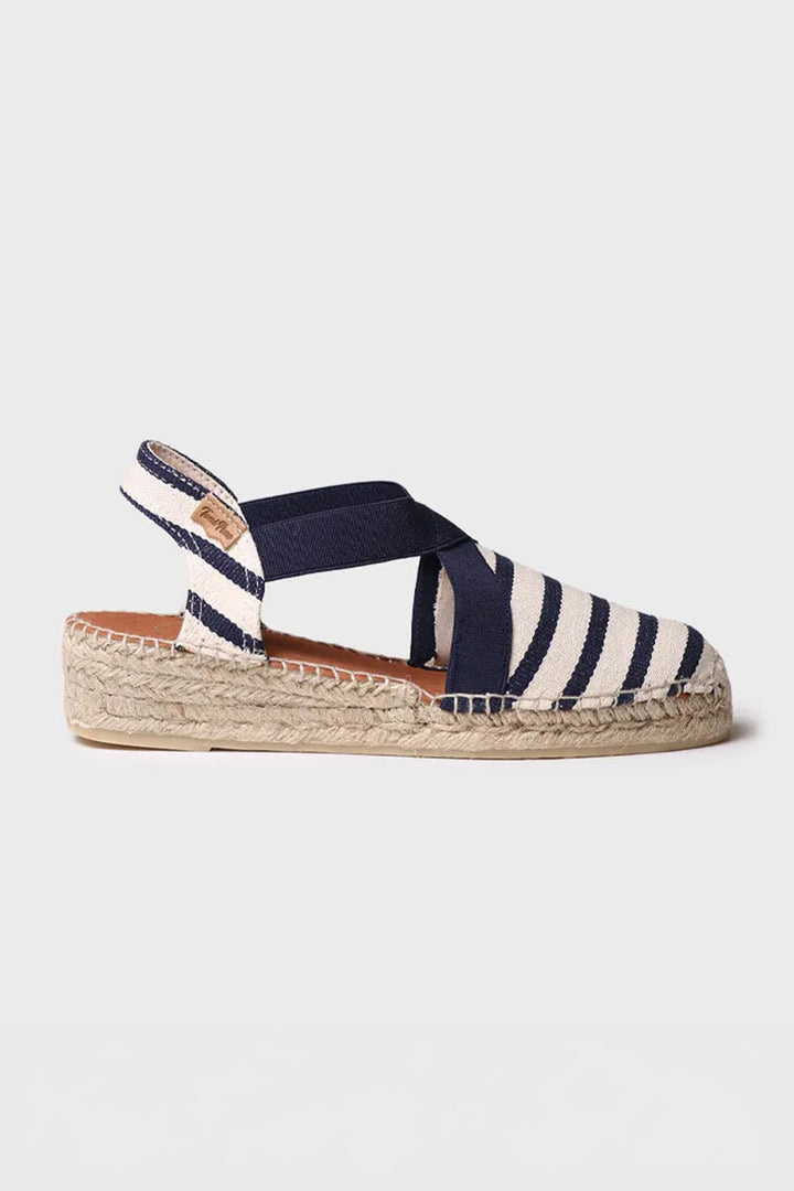 Toni Pons Vinaros Sandal Navy Striped Cotton Canvas Wedge Espadrille - Shirley Allum Boutique