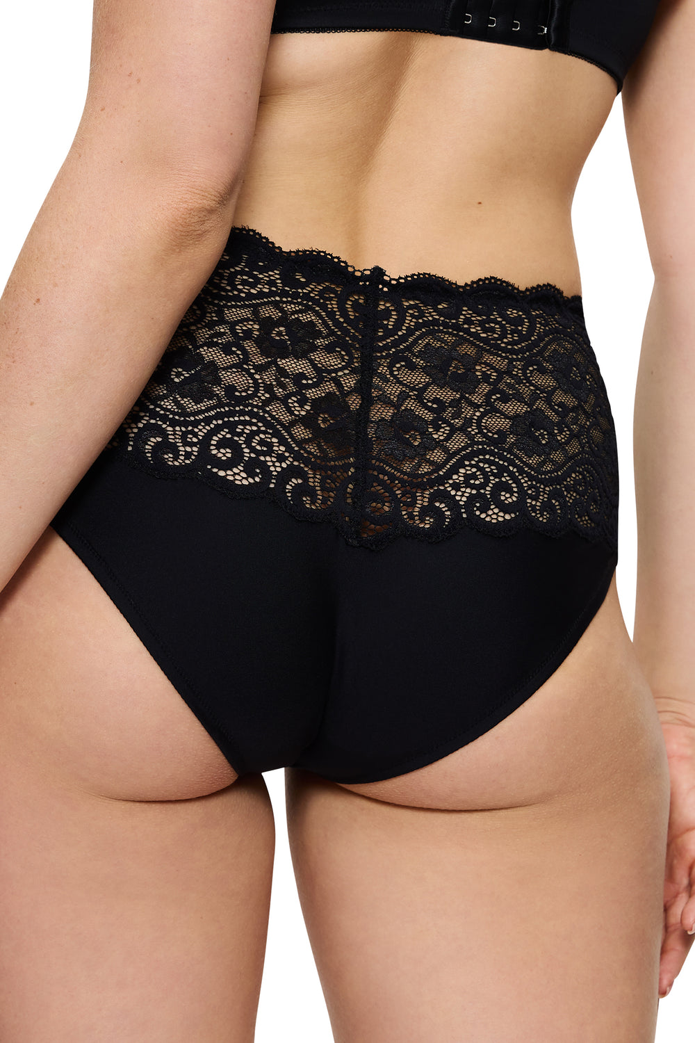 Black lace underwear on a white background