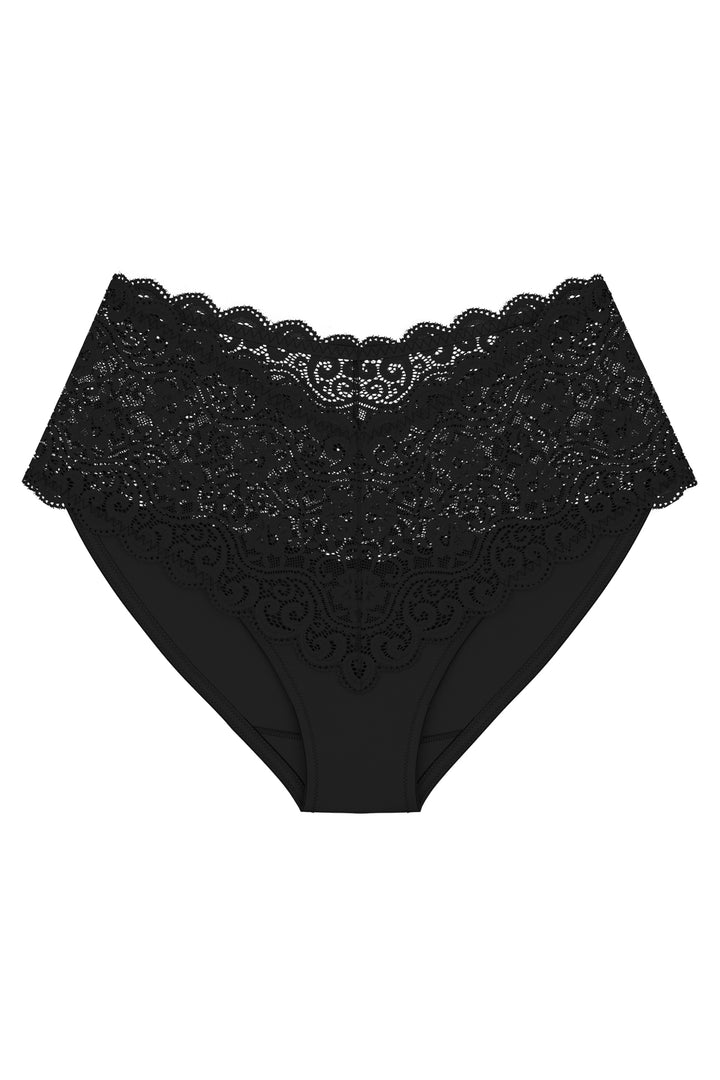 Black lace underwear on a white background