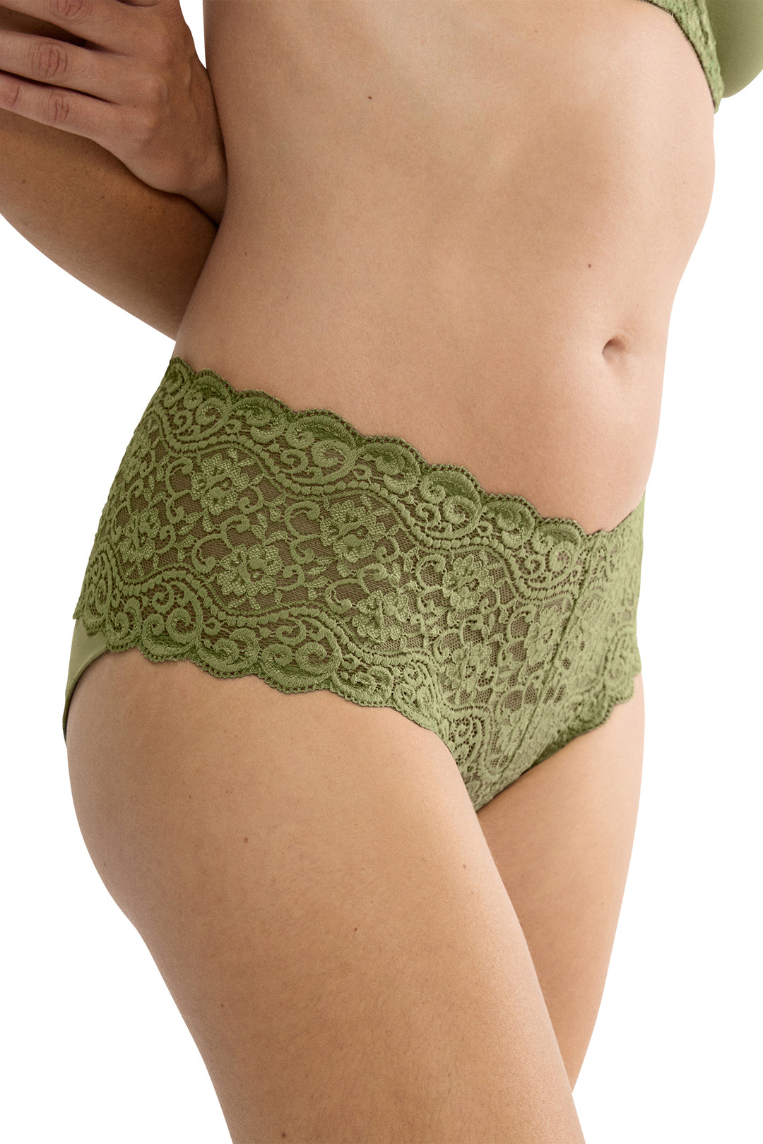 Triumph Amourette olive gold lace maxi brief at Shirley Allum