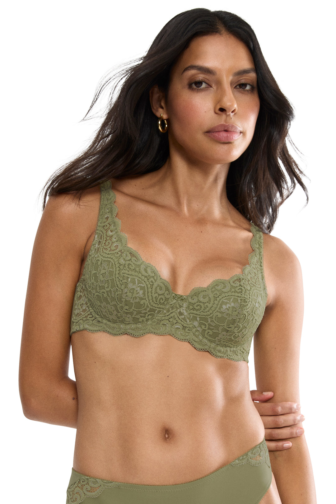Triumph Amourette olive gold lace half padded bra at Shirley Allum