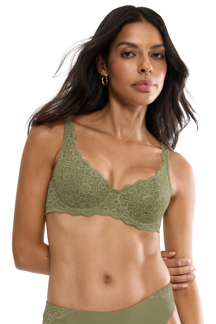 Triumph Amourette olive gold lace half padded bra at Shirley Allum