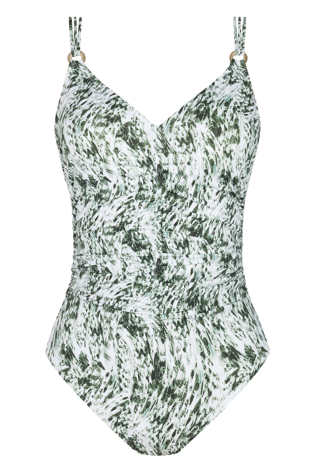 Triumph Floral Cascades green V-neck one-piece swimsuit at Shirley Allum