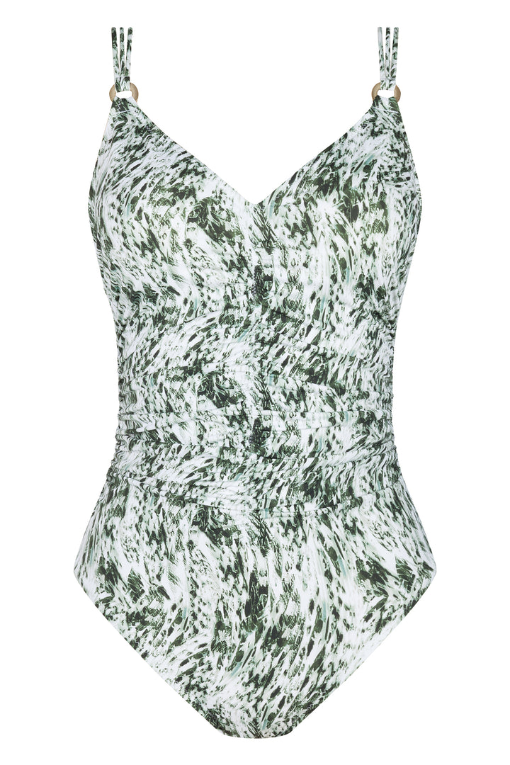 Triumph Floral Cascades green V-neck one-piece swimsuit at Shirley Allum